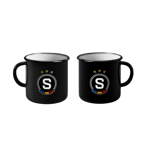 Tin mug Sparta black coloured logo